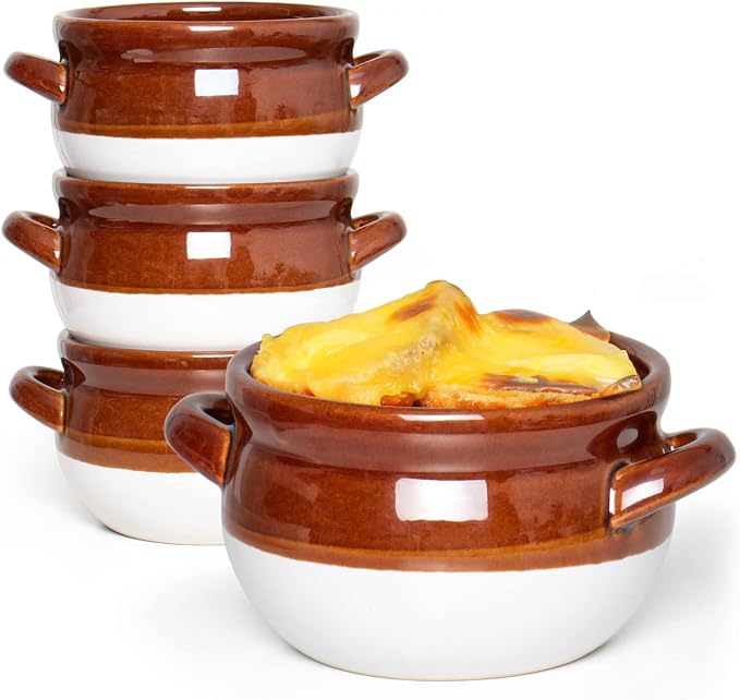 Vumdua French Onion Soup Bowls with Handles, 16 Oz Ceramic Soup Serving Bowl Crocks - Oven Safe Bowls for Chili, Beef Stew, Cereal, Pot Pies, Set of 4