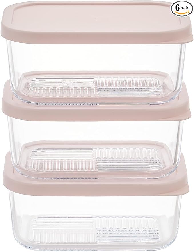 Glass Food Storage Containers with Lids — 6 Piece — 24.4 oz Glass with BPA-Free Leakproof Stackable Lids — Microwave, Oven & Dishwasher Safe — Ideal for Meal Prep & More - Berry Blush