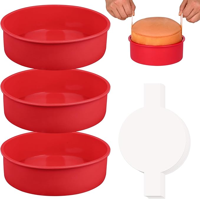 HUAKENER 6" Round Cake Pan,3 PCS Silicone Cake Molds with Parchment Paper | 6 Inch Cake Pans with 100 Pieces Parchment Paper, Nonstick Cake Molds for Smash Cakes,Layer Cakes,Cheese Caks,Chocolate Cakes