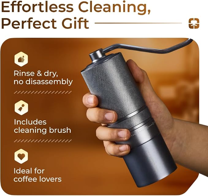 M1 Manual Coffee Grinder – 7 Star Stainless Steel Conical Burr, 60 Clicks External Adjustment, 30g Capacity : Portable Burr Grinder for Espresso, French Press, Turkish, Cold Brew