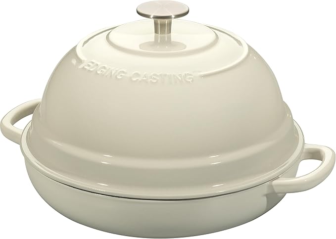 EDGING CASTING Enameled Cast Iron Dutch Oven Pot with Lid, Round Bread Oven for Homemade Sourdough Bread Baking, 6 Quart, White