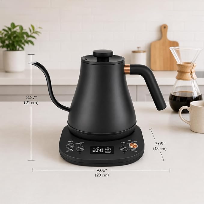 Mecity Electric Kettle Gooseneck Pour Over Kettle ±1℉ Temperature Control Quick Heating Water Boiler for Coffee & Tea & Formula Auto Shut Off Tea Kettle 1200 Watt, 0.8L, Matt Black, Barista Edition