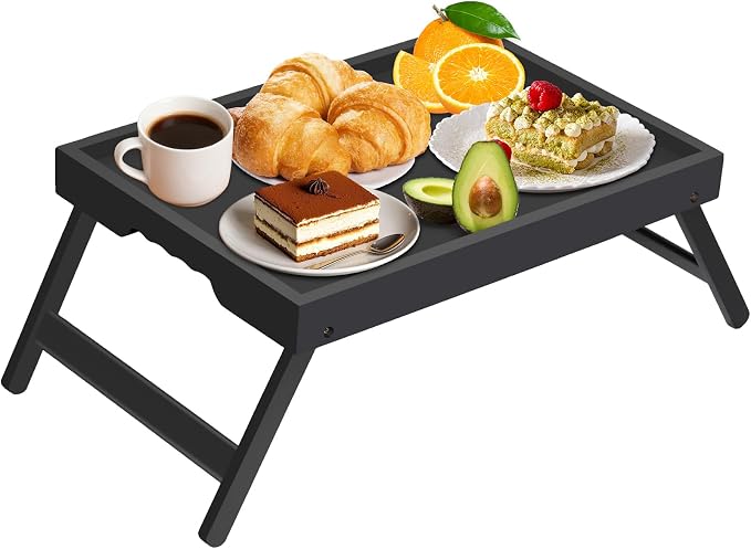 Artmeer FSC 100% Bamboo Bed Tray with Folding Legs, X-Large, Black | X-large FSC 100% bamboo bed tray with folding legs, handles and extra legroom for meals, laptops and reading.