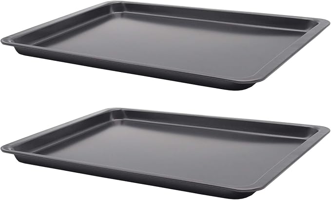 2PCS Cookie Sheet 10x14.5 Inch (Inner 9x13) Baking Sheet Nonstick Heavy Carbon Steel Baking Pans Bakeware | Nonstick, Heavy Carbon Steel, Inner size 9x13", Food Tray, Toaster Oven Pans, 1/4 Sheet Pan, Easy Clean, Reheat Food