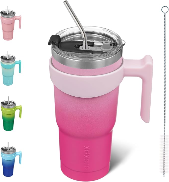 BJPKPK 20 oz Tumbler with Handle & Straw, Insulated Stainless Steel Mug | Double Wall Vacuum, Keeps Hot/Cold, Thermal Cup, BPA Free, Dishwasher Safe, Cupholder Fit, Coffee & Travel, Cherry Blossom
