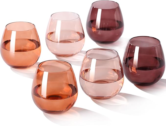 Venus Stemless Wine Glasses Set of 6-15 oz -Modern Hand-Blown Wine Glasses, European Design Crystal Glass For Red & White Wine, Unique Gifts for Wedding, Birthday (Venus)