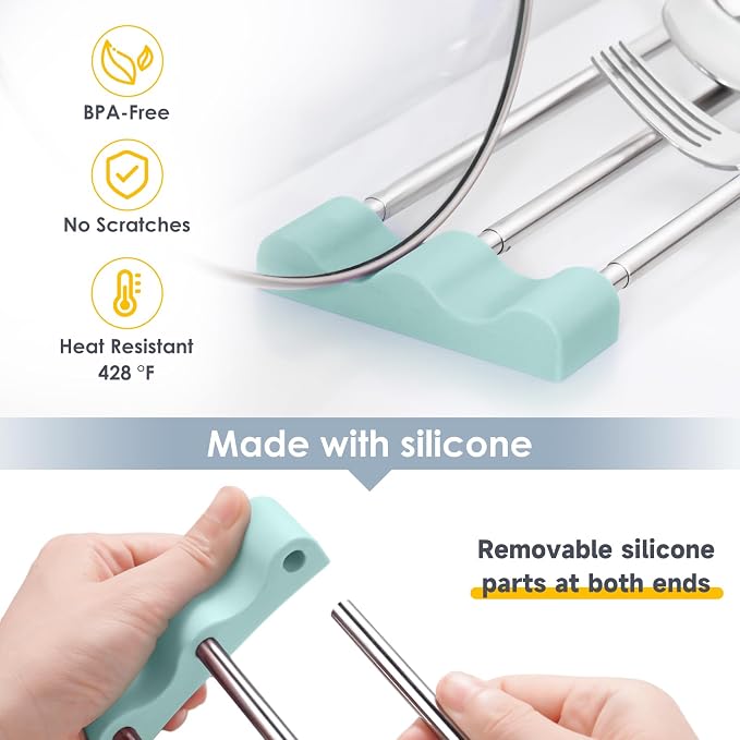 Tomorotec Adjustable Over-The-Sink Kitchen Rack, BPA-Free, Light Cyan | Holds 16.5 Lbs; For Dishcloths, Sponges, and Brushes - Heat-Resistant Stainless Steel with Slim, Expandable Design