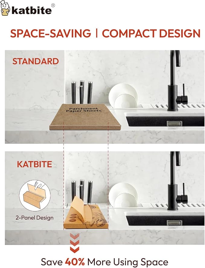 katbite 135Pcs 45 gsm Pop-Up Parchment Paper Sheets, Heavy Duty & Non-stick,10x15 In Pre-cut Unbleached Parchment Paper for Baking, Pop-Up Paper Dispenser for Cooking Wrapping Space-saving | Precut, Extra Strong, Heavy Duty and Non-stick Parchment Shee...