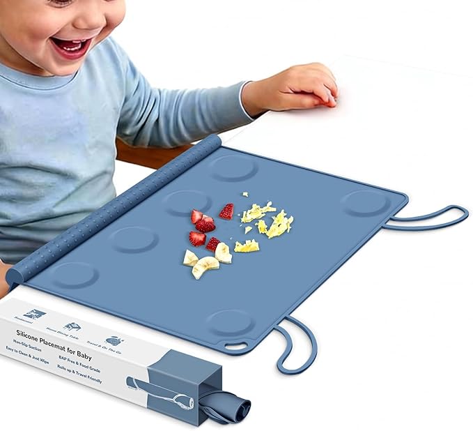 Silicone Placemat for Baby Self-Eating: Dishwasher Safe & Non-Slip for Dining Table - Table Mat for Baby 8-18 Months