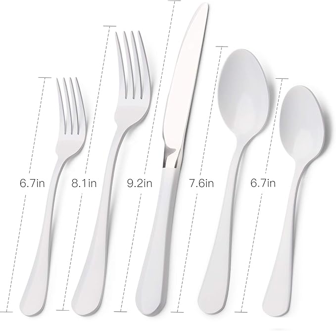 White Silverware Set, Bysta 20-Piece Stainless Steel Flatware Set, Kitchen Utensil Set Service for 4, Tableware Cutlery Set for Home and Restaurant, Knives mirror polish, Dishwasher Safe