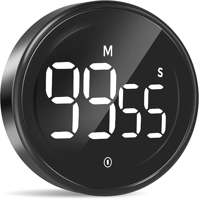LIORQUE Digital Kitchen Timer, 99 Minute Magnetic Countdown Timer, Black | Large LED Display, 2 Brightness Levels, 3 Volume Levels, Productivity Timers for Classroom Cooking Fitness