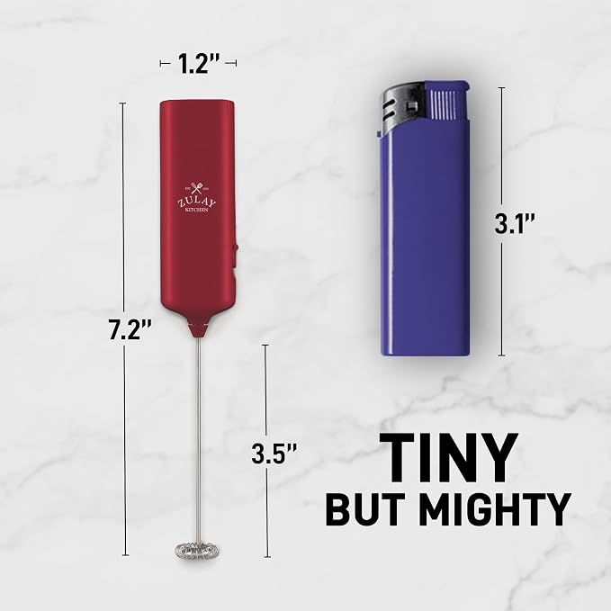 Mini & Mighty Milk Frother Wand – Powerful Handheld Coffee Frother, Battery Operated Drink Mixer – Compact Pocket Size – Detachable Whisk for Latte, Cappuccino, Matcha, Hot Chocolate