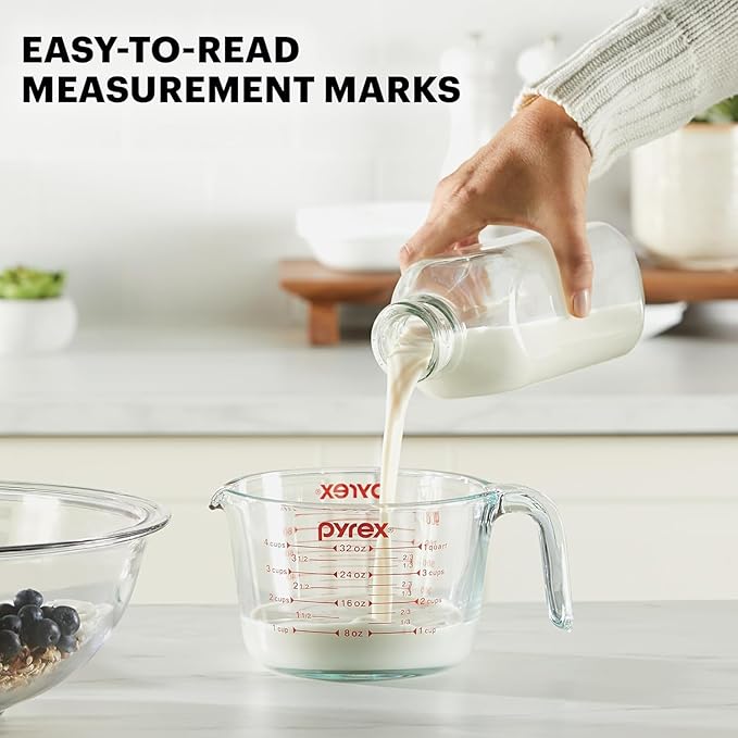 Pyrex Essentials (2-Pack) Glass Measuring Cups Set (1 & 2 Cup) | For prepping, baking and cooking, preheated oven, dishwasher, freezer, and microwave safe