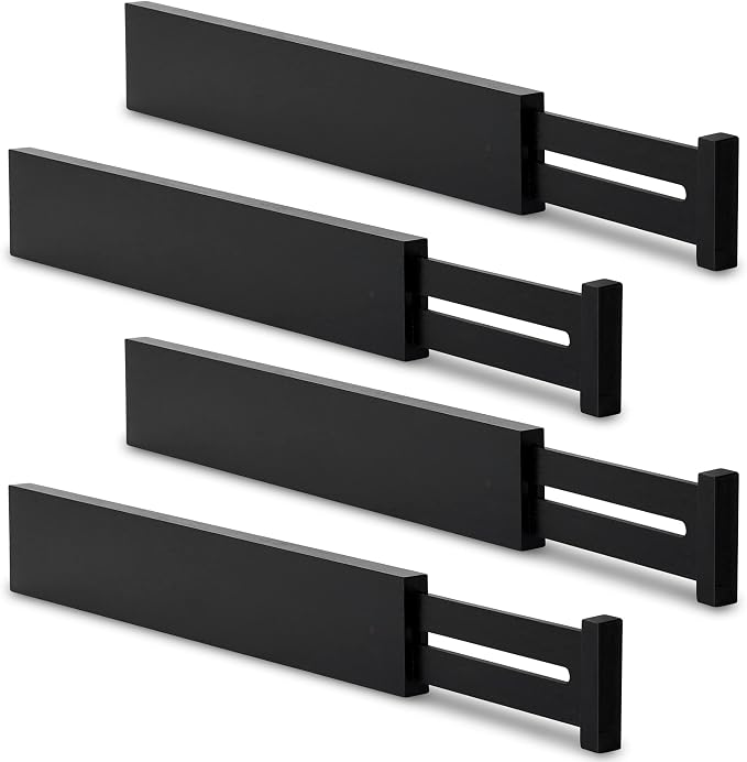Utoplike Bamboo Kitchen Drawer Divider, Black Utensil Drawers Organizer | Adjustable, Spring Loaded, Works in Kitchen, Dresser, Bathroom, Bedroom, Drawer, Desk, 2.4" H, Fit 17.8"-20.6" Inner Drawer
