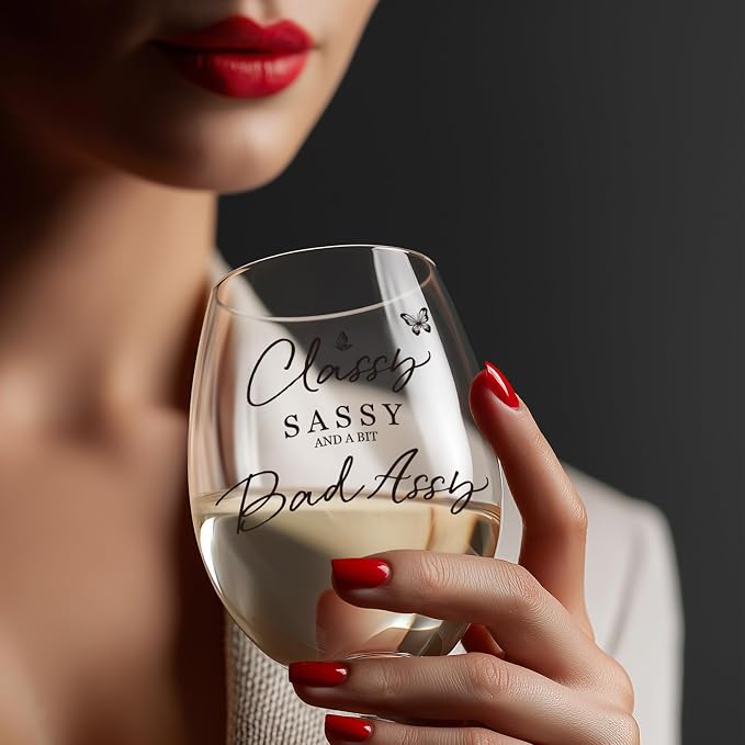 Funny Gifts for Women – Classy Sassy Cute Wine Glass 15oz, Dishwasher Safe | Fun Birthday Present for Friends, Sister, Coworkers, Neighbor Girlfriend Lovers, Gag Gifts for Woman, Christmas Gift