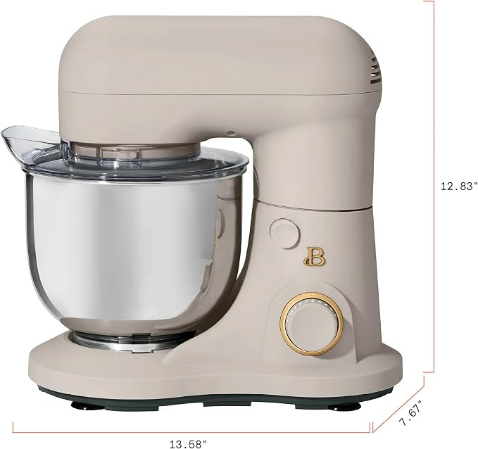 3.5 Qt Stand Mixer, 300W Powerful Motor, Tilt-Head Design with Stainless Steel Bowl, 12 Speeds, Includes Dough Hook Whisk Beater for Baking Mixing (Porcini Taupe)