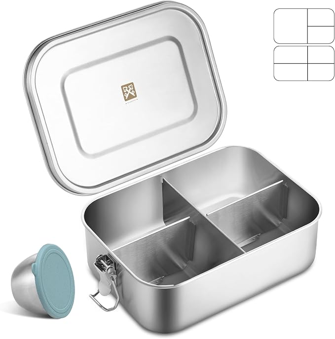 GOLDEN KEY Stainless Steel Lunch Box for Adults,Thickened Metal Bento Box with 4 Compartments, 40oz Large Capacity, Leak-Proof & Eco-Friendly Metal Food Container for Office, Meal Prep & Travel