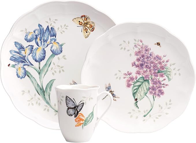 Lenox Butterfly Meadow Porcelain 18-Piece Dinnerware Set for 6 | ceramic, dishwasher safe, microwave safe | plates and bowls sets for kitchen and dining | 10.75 inch plate