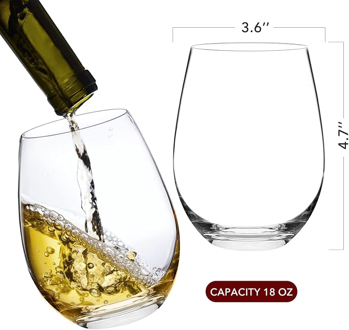 Chouggo Stemless Wine Glasses Set of 6, Hand Blown Premium Crystal Red Wine or White Wine Glass 18Oz - Hand Crafted by Artisans - Gifts for Women, Men, Wedding, Anniversary, Christmas, Birthday