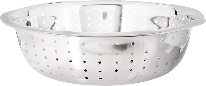 Winco Chinese Colander with 5mm Holes, 13-Inch, Stainless Steel, Medium | Efficient drainage, Foodservice, Great for Draining Pasta, Rinsing Produce, Straining and Kitchen Prep