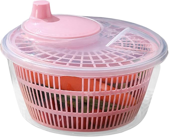 Generic Vegetable Fruit Washer Spinner, Manual Fruits Washer, Durable Salad Dryer Bowl, PP Salad Spinner Lettuce Dryer, Vegetable Washer Dryer With Effortless Action For Lettuce, Vegetables, Pink