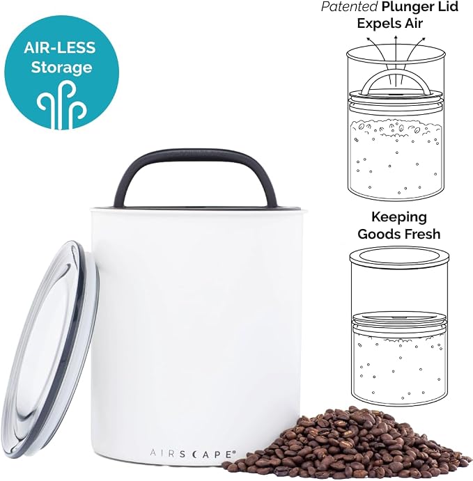 AirScape by Planetary Design | 2.2 lbs Coffee Storage | Matte White | Plunger Lid Removes Excess Oxygen - DON'T buy airtight, BUY AIR-LESS - Holds 2.2 lbs Coffee Beans - (Matte White)