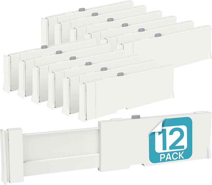 Vtopmart 4" High Drawer Dividers for Clothes, 11.3"-17" Expandable, 12 Pack | Adjustable Drawer Organizer, Dresser Clothes Separator, Baby Clothing Storage, Kitchen & Office Organization, Space Saving