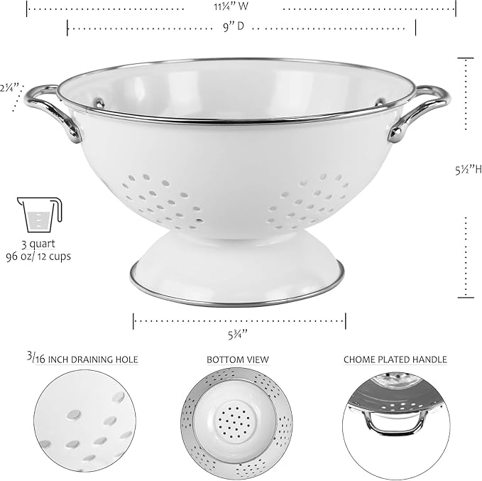 Calypso Basics by Reston Lloyd Powder Coated Enameled Colander, 3 Quart, White,80300