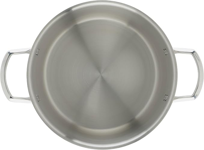 WINCO Tri-Ply Stock Pot, 8-quart, Silver | Dishwasher safe, Triple-riveted handles, Dripless pouring, Great for Stocks, Soups, Pasta and Batch Cooking
