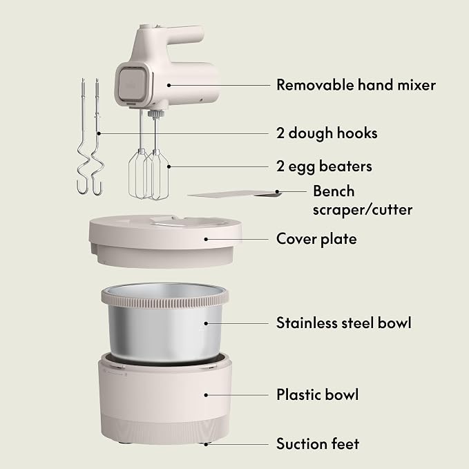 bella 3.5 Qt Hand & Stand Mixer, 2 in 1 Electric Mixer with Bowl, Oatmilk