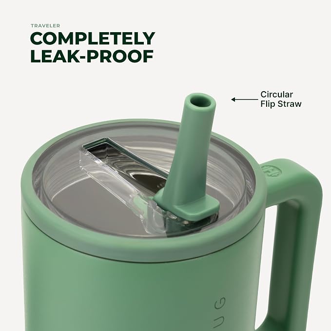 HydroJug Traveler 40oz, Insulated Tumbler with Handle & Straw, Sage