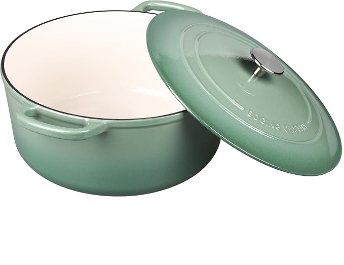 EDGING CASTING Enameled Cast Iron Dutch Oven Pot With Lid, 5.5 Quart, for Bread Baking, Cooking, Sage Green