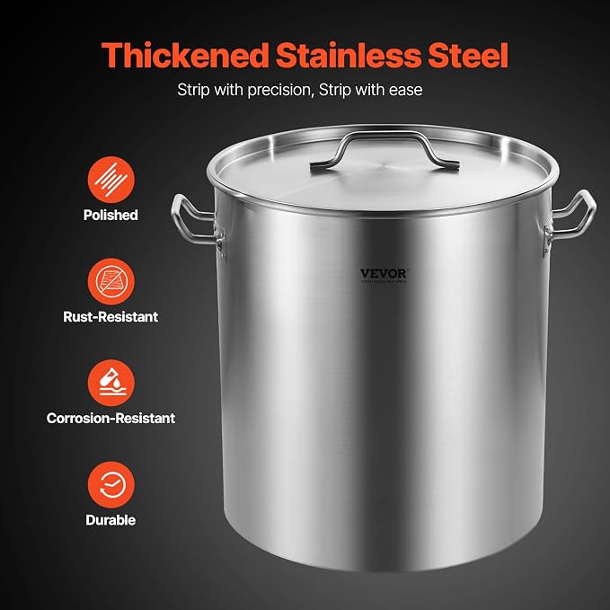 VEVOR Stainless Steel Stockpot, 64 Quart Large Cooking Pots, Cookware Sauce Pot with Basket, Lid, and Handle, Heavy Duty Commercial Grade Stock Pot, Sanding Treatment, for Large Groups Events Silver