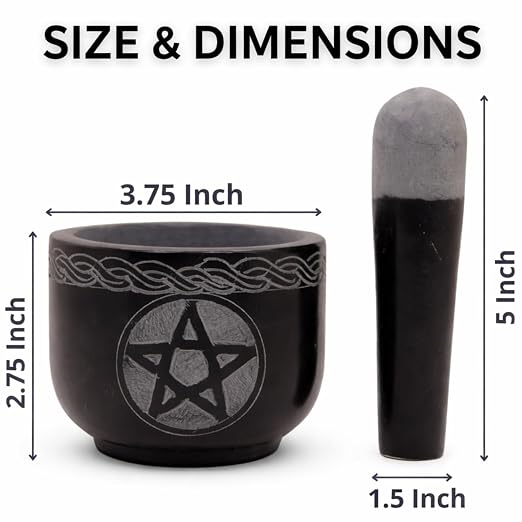 Mortar and Pestle Set, Black | Solid Stone Grinder, For Herbs Spice Guacamole, Garlic Ginger Root, Unique Design
