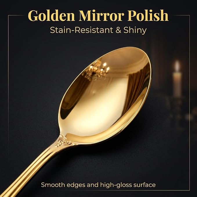 Silverware Set, 30 Pieces Retro Royal Silverware Set for 6, Anti-rust Stainless Steel Flatware Set Including Fork Spoon and Knife, Dishwasher Safe, Gold