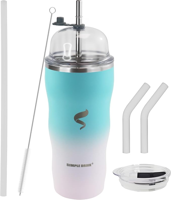20 oz Insulated Tumbler, Straw and Flat Lids,Blue white | 18/8 stainless steel, double-wall vacuum insulation, BPA-free materials, reusable straw, for everyday hot and cold drinks.