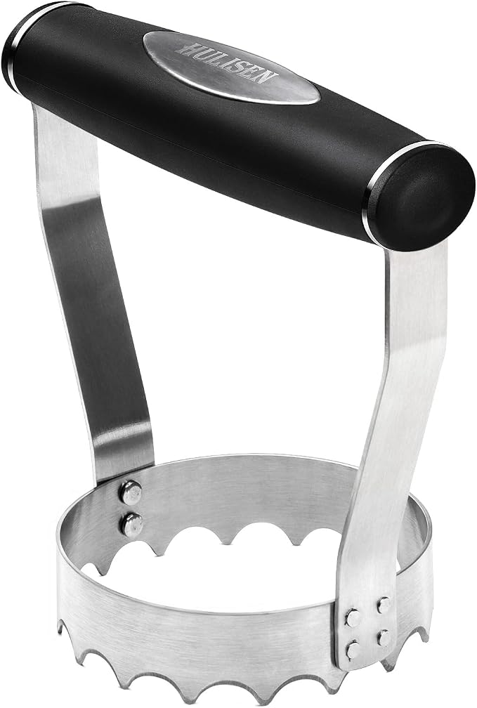 HULISEN Serrated Food Chopper Manual Hand, 3" Stainless Steel Hand Chopper | Ergonomic Rubber Handle, Chops Egg Nut Collard Tuna Salad & Ground Beef, Dishwasher Safe