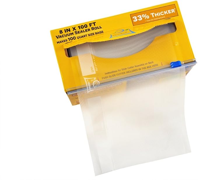 6" x 100' Mega Roll & Cutter Box Vacuum Sealer Bags Roll (No More Scissors) 4 mil 100 Foot OutOfAir, 33% Thicker, BPA Free, Sous Vide, Commercial Grade, Works with FoodSaver Sealers