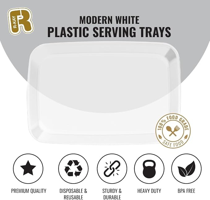 R-kay 6 Pack Clear Plastic Serving Trays For Party, 12.75 x 8.25 In - Heavy Duty Plastic Trays For Food - Rectangular Platters