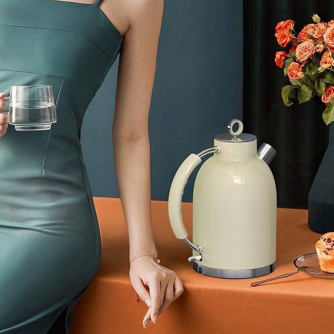 ASCOT Electric Kettle, Stainless Steel Electric Tea Kettle Gifts for Men/Women/Family 1.5L 1500W Retro Tea Heater & Hot Water Boiler, Auto Shut-Off and Boil-Dry Protection (Cream)