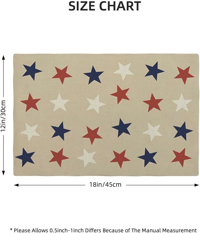 4th of July Placemats Set of 4, Independence Day Blue Red White Stars Patriotic Decorative Table Mat 12 x 18 Inch Heat Resistant Non Slip Line Fabric Place mat for Holiday Party Kitchen Dining