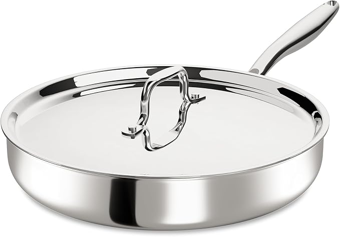 12 Inch Tri-Ply Stainless Steel Frying Pan, Frying Pan with Lid, PFOA/PTFE Free Skillet, Induction Cooking Pans, Dishwasher & Oven Broiler Safe 600F, Professional Cookware, Heavy Duty & Even Heat