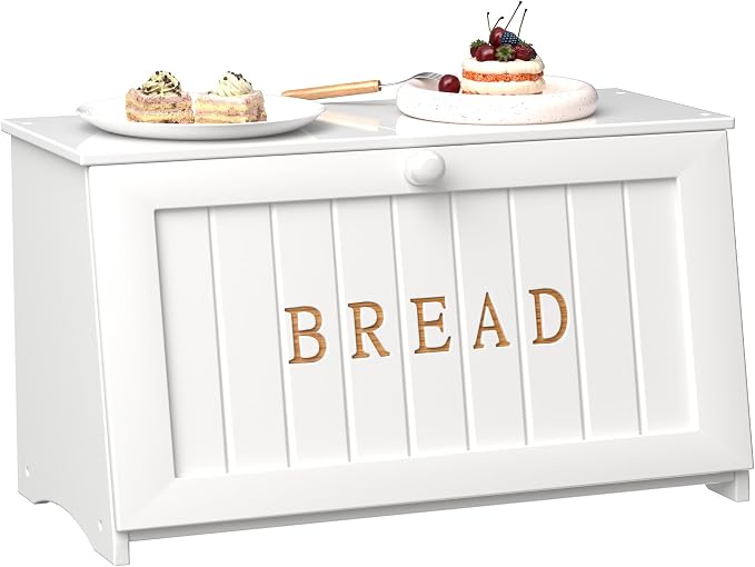 Vintage Bread Box for Kitchen Countertop, Retro Design Bread Storage Container, Farmhouse Wooden Counter Breadbox, Small Bamboo Bread Bin Holder for Homemade Bread