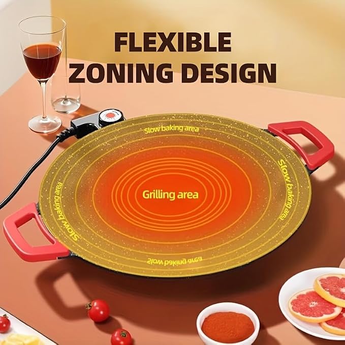 14'' Electric Grill, Smokeless Nonstick Electric Griddle for Indoor Use, Compact & Versatile Cooking for Steaks, Pancakes & BBQ, 800W with Adjustable Temperature Control