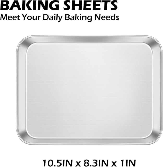 Leonyo Non-Toxic 10x8IN Small Stainless Steel Baking Sheet Pans, 2 Pack | Commercial-Grade 8x10IN Small Metal Cookies Sheet Pans For Baking, Toaster Oven Baking Trays For Food, Dishwasher Safe