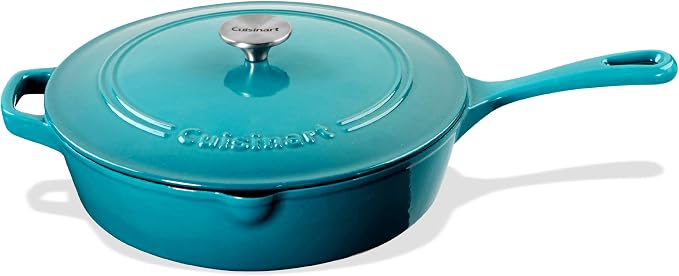 Cuisinart Chef's Classic Enameled Cast Iron Dutch Oven with Lid, Porcelain Enameled Interior, Oven Safe, Induction Compatible, 12-Inch, Chicken Fryer, Teal Gradient