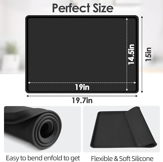 Silicone Coffee Maker Mat with Lip for Countertops, 19.7'' x 15'', Black | Multi leak-proof coffee tray for countertop, non-slip silicone tray for under coffee machine espresso accessory, wipe-clean