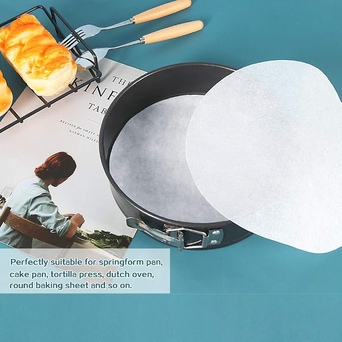 Baking Parchment Circles, Set of 100, 7 Inch Non Stick Round Parchment Paper for Springform Cake Tin, Toaster Oven, Microwave and so on