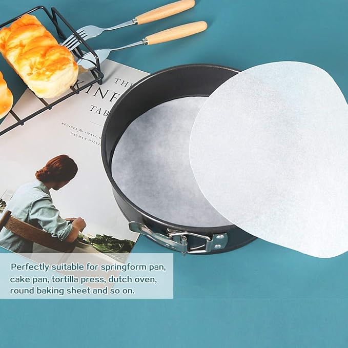 8 Inch Parchment Paper Rounds, Set of 100, Non Stick Baking Parchment Circles, Round Parchment Paper for Round Cake Pan, Springform Pan, Tortilla Press and so on