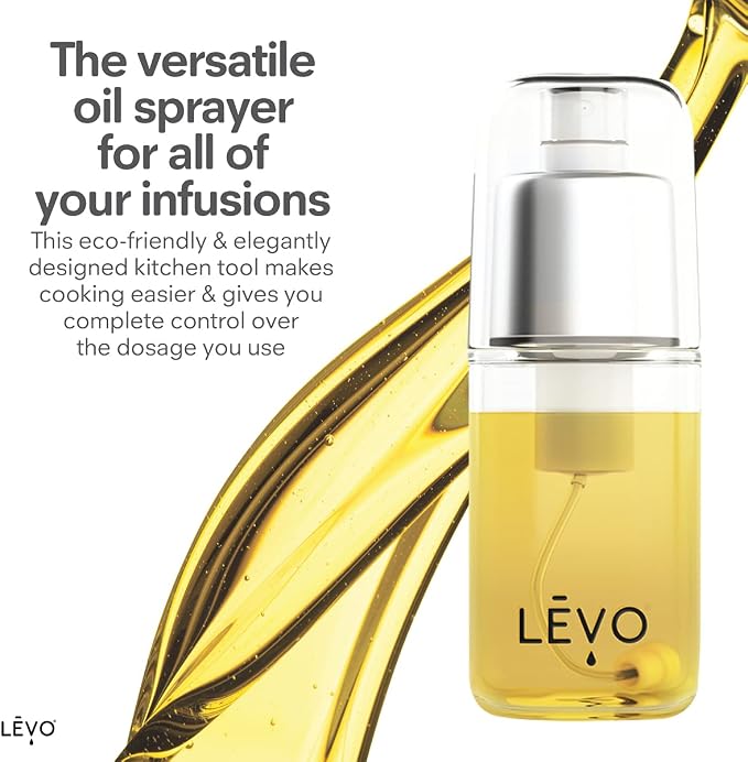 LEVO - Fine Oil Mister - Pressurized Oil Sprayer for Cooking, Air Fryer and Salad Making - Glass Sprayer - 6 fl oz